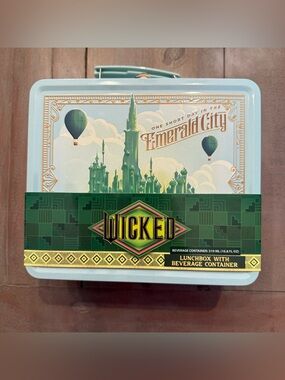 Wicked Wizard of Oz Emerald City Lunch Box  Thermos Retro Tin  NEW Collectible